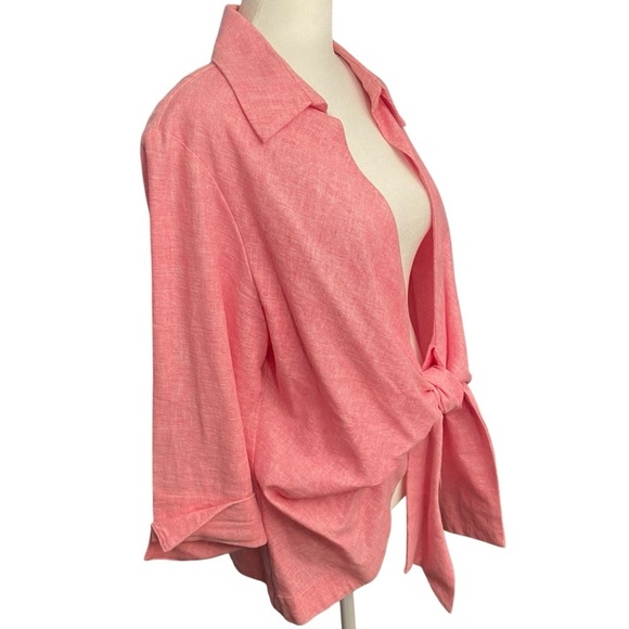 Mishca Collection Linen/Viscose Blend Women’s Pink Wrap Tie Jacket Size L Spring - Picture 10 of 13